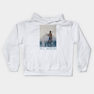 Indian Brave Fishing by N C Wyeth Kids Hoodie